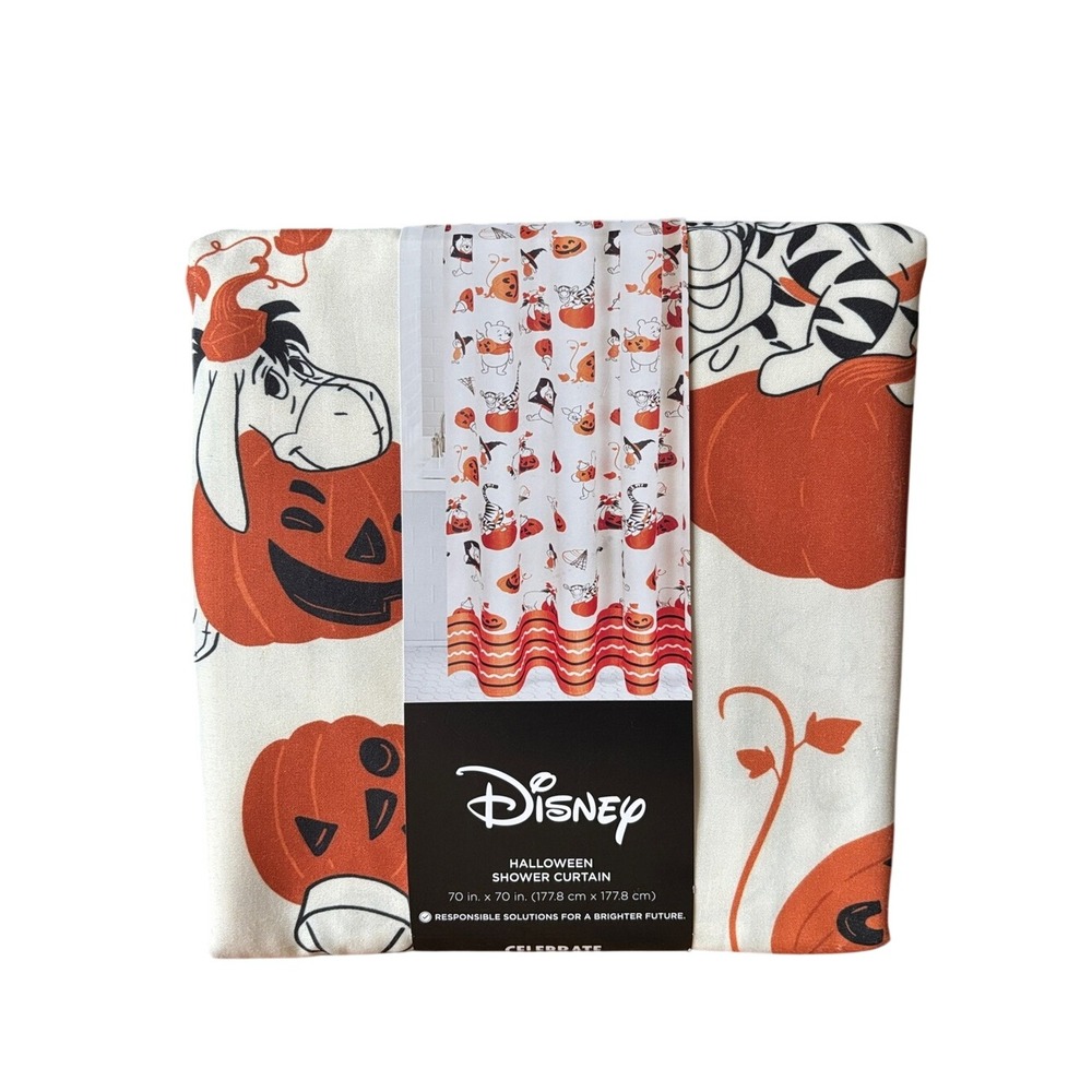 Disney Halloween Winnie the Pooh Shower Curtain Fabric 70" by 70" GIFT NEW